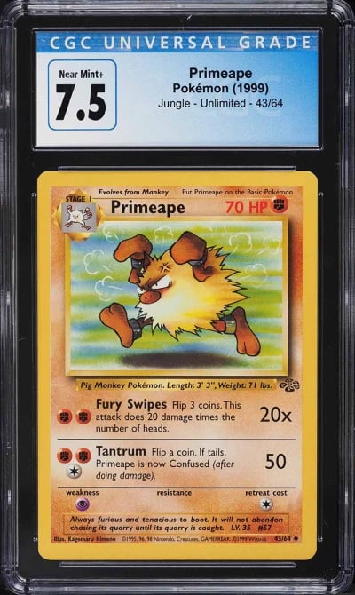 1999 Pokemon Jungle Primeape #43 CGC 7.5 NRMT+