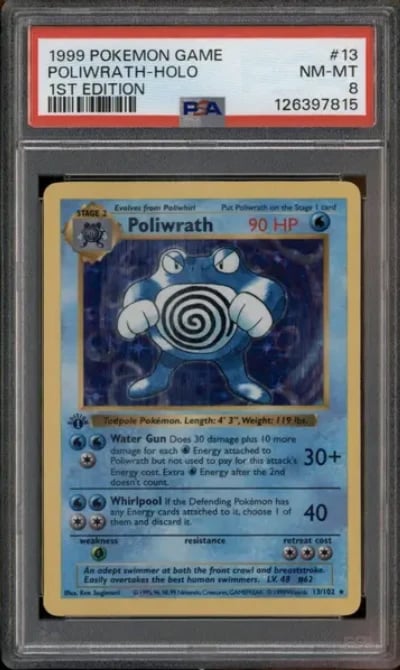 1999 Pokemon Set 1st Edition #13/102 Poliwrath Holo PSA 8