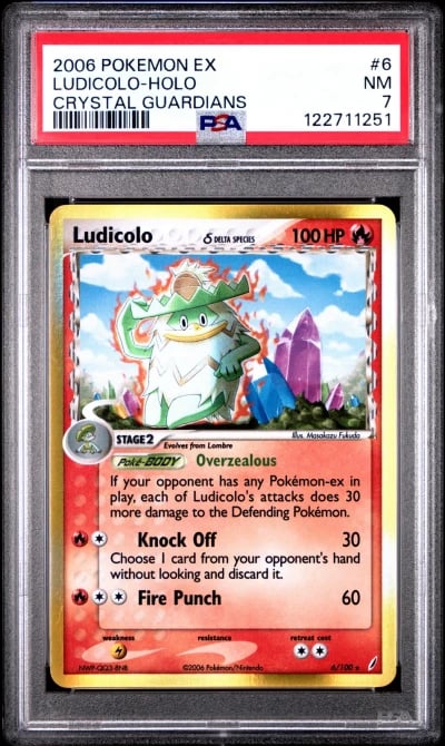 2006 POKEMON EX CRYSTAL GUARDIANS #6 LUDICOLO-HOLO PSA 7
