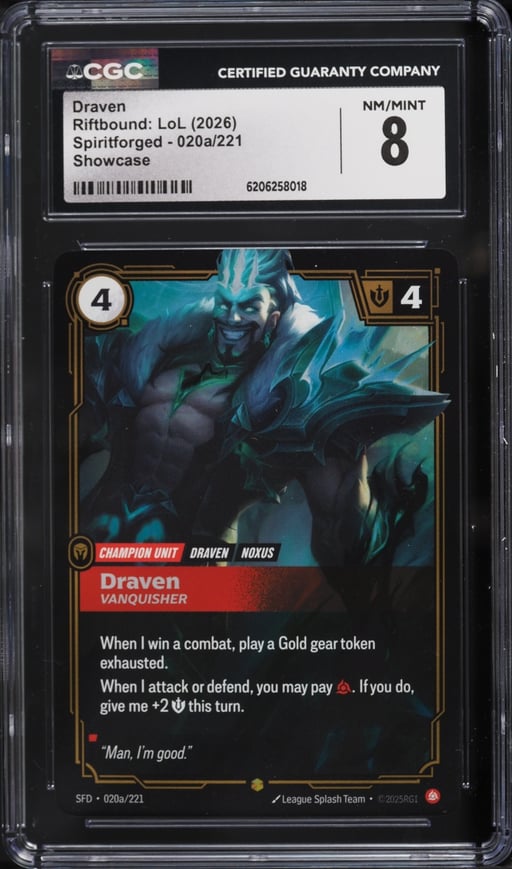 2026 Riftbound League Of Legends LoL Spiritforged Showcase Draven #20a CGC 8 NM-MT