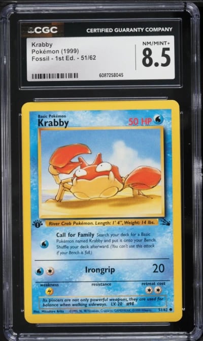 1999 Pokemon Fossil 1st Edition Krabby #51 CGC 8.5 NM-MT+