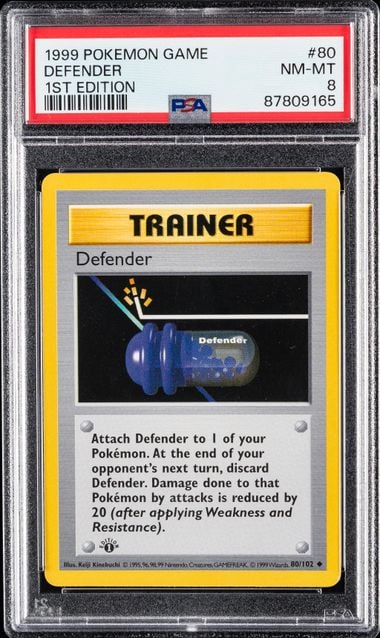 1999 POKEMON GAME #80 DEFENDER 1ST EDITION PSA 8