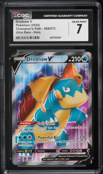 2020 Pokemon Sword & Shield Champion's Path Off-Center Full Art Drednaw V #69 CGC 7 NRMT