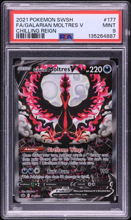 2021 Pokemon Sword & Shield Chilling Reign Alt Art Galarian Moltres V #177 PSA 9 MINT