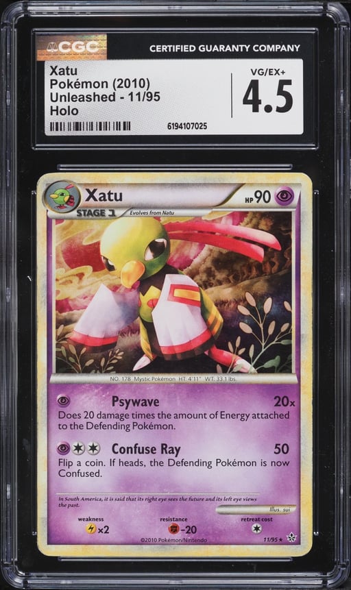 2010 Pokemon HeartGold & SoulSilver Unleashed Holo Xatu #11 CGC 4.5 VGEX+