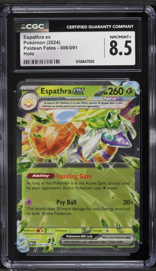 2024 Pokemon Scarlet & Violet Paldean Fates Holo Espathra EX #6 CGC 8.5 NM-MT+
