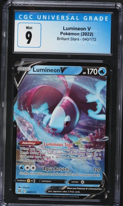 2022 Pokemon Sword & Shield Brilliant Stars Lumineon V #040 CGC 9 MINT