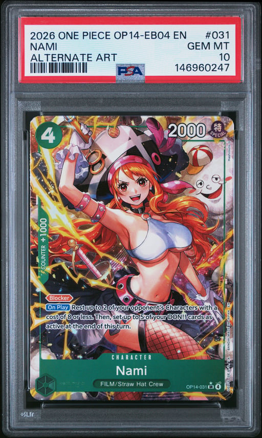 2026 ONE PIECE OP14-EB04-THE AZURE SEA'S SEVEN 031 NAMI ALTERNATE ART PSA 10