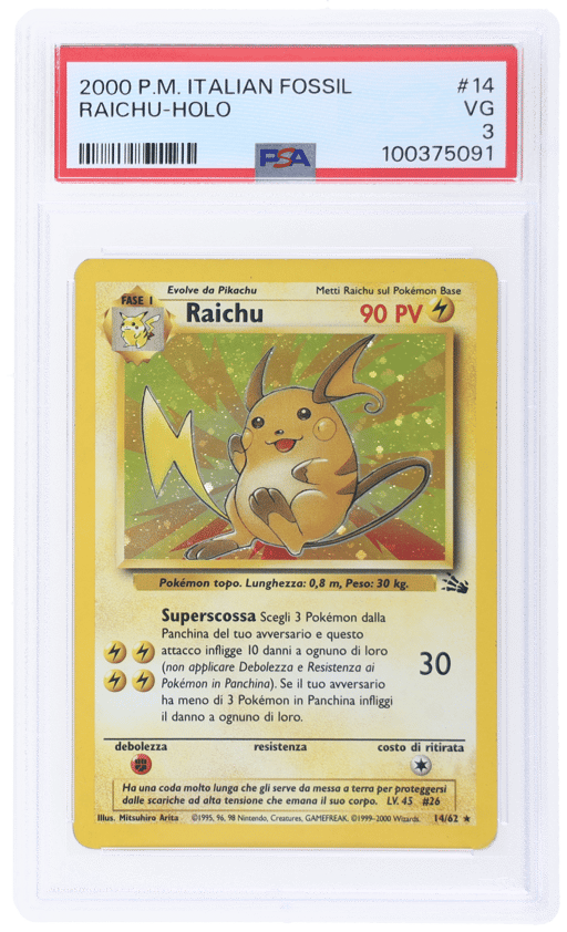 2000 Pokemon Fossil Italian Holo Raichu #14 PSA 3