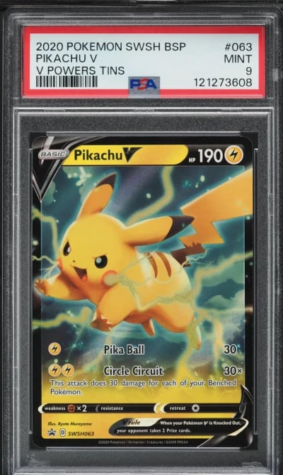 2020 Pokemon SWSH Black Star Promo V Powers Tins Pikachu V #63 PSA 9 MINT