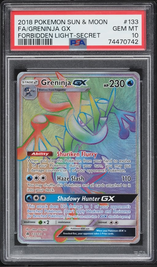 2018 Pokemon Sun & Moon Forbidden Light Rainbow Rare Greninja GX #133 PSA 10 GEM MINT