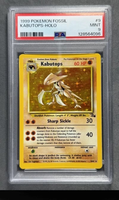 1999 Pokemon Fossil #9 KABUTOPS HOLO 9/62 Base Set Series RARE Card PSA 9