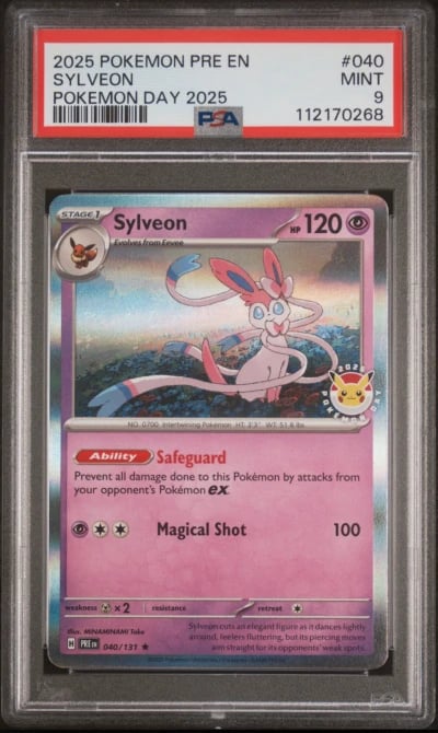 2025 POKEMON PRE EN-PRISMATIC EVOLUTIONS POKEMON DAY 2025 #040 SYLVEON PSA 9