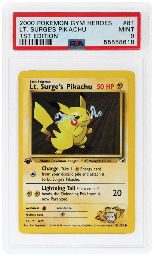 2000 Pokemon Gym Heroes 1st Edition Lt. Surge's Pikachu #81 PSA 9