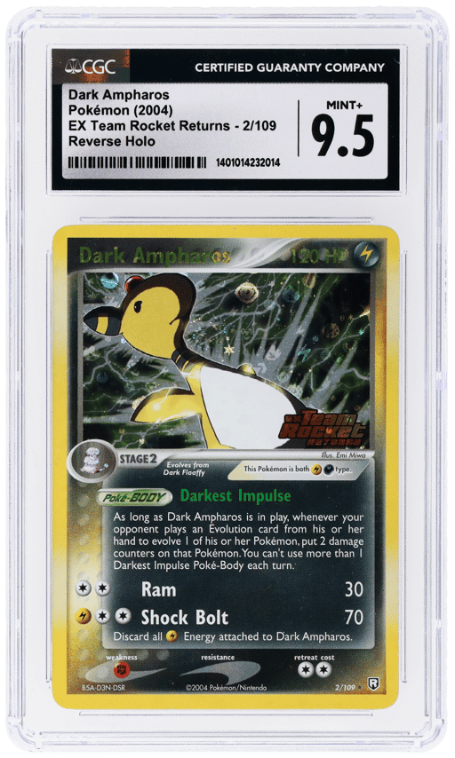 2004 Pokemon Ex Team Rocket Returns Reverse Holo Dark Ampharos #2 CGC 9.5