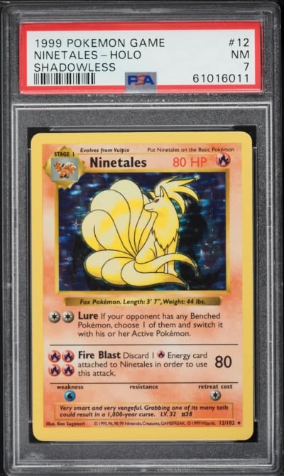 1999 Pokemon Base Set Shadowless Holo Ninetales #12 PSA 7 NRMT