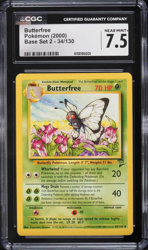 2000 Pokemon Base Set 2 Butterfree #34 CGC 7.5 NRMT+