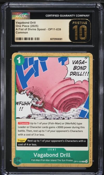 2025 One Piece A Fist Of Divine Speed Vagabond Drill #OP11-039 CGC 10 PRISTINE