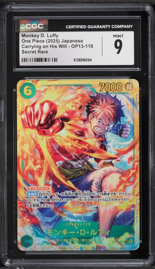 2025 One Piece Japanese Carrying On His Will SEC Monkey D. Luffy #OP13-118 CGC 9 MINT