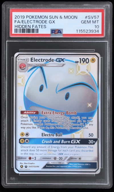 2019 Pokemon Sun and Moon Hidden Fates Shiny Vault Electrode Gx #SV57 PSA 10