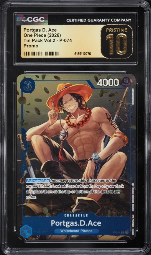 2026 One Piece Promo Tin Pack Vol. 2 Portgas D. Ace #P-074 CGC 10 PRISTINE