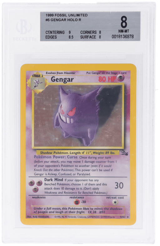 1999 Pokemon Fossil Holo Gengar #5 BGS 8
