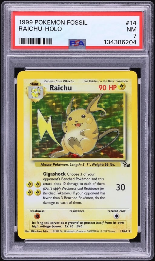 1999 Pokemon Fossil Holo Raichu #14 PSA 7 NRMT