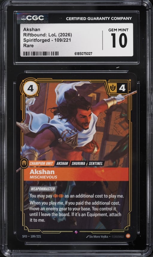 2026 Riftbound League Of Legends LoL Spiritforged Akshan #109 CGC 10 GEM MINT
