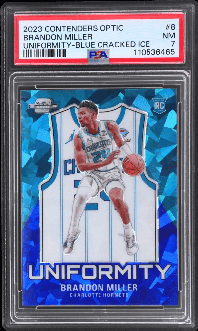 2023 Panini Contenders Optic Uniformity Blue Cracked Ice Brandon Miller #8 6/75 PSA 7