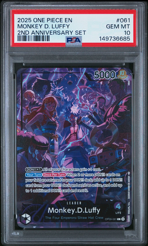 2025 ONE PIECE ENGLISH VERSION 2ND ANNIVERSARY SET 061 MONKEY D. LUFFY PSA 10