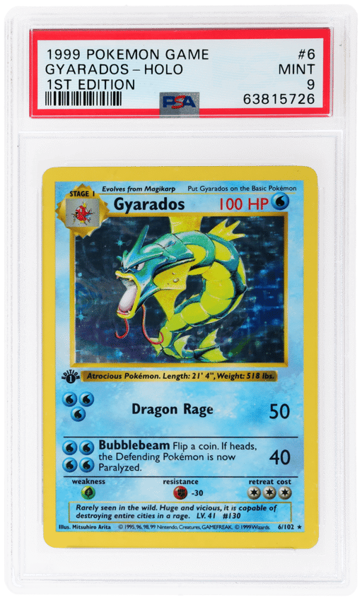 1999 Pokemon Base Set 1st Edition Holo Gyarados #6 PSA 9