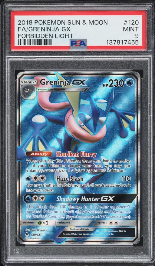 2018 Pokemon Sun & Moon Forbidden Light Full Art Greninja GX #120 PSA 9 MINT
