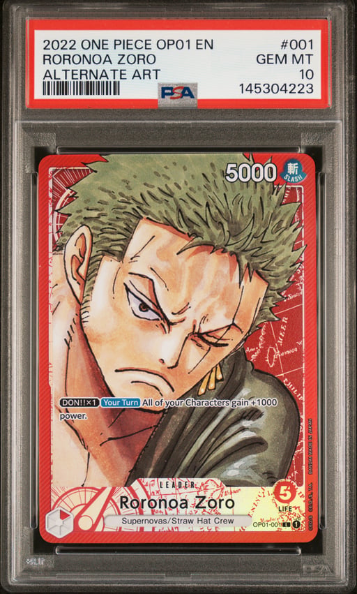 2022 ONE PIECE OP01-ROMANCE DAWN 001 RORONOA ZORO ALTERNATE ART PSA 10