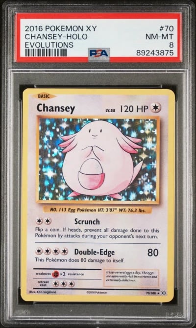 2016 POKEMON XY EVOLUTIONS #70 CHANSEY-HOLO PSA 8
