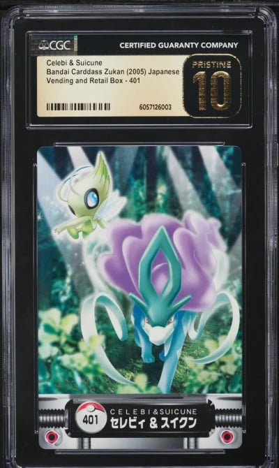 2005 Pokemon Japanese Bandai Carddass Zukan Vending Celebi & Suicune #401 CGC 10