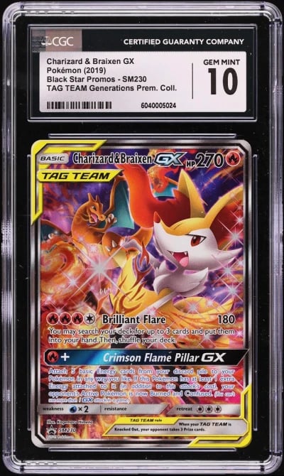 2020 Pokemon SM Promo Tag Team Full Art Charizard & Braixen GX #SM230 CGC 10