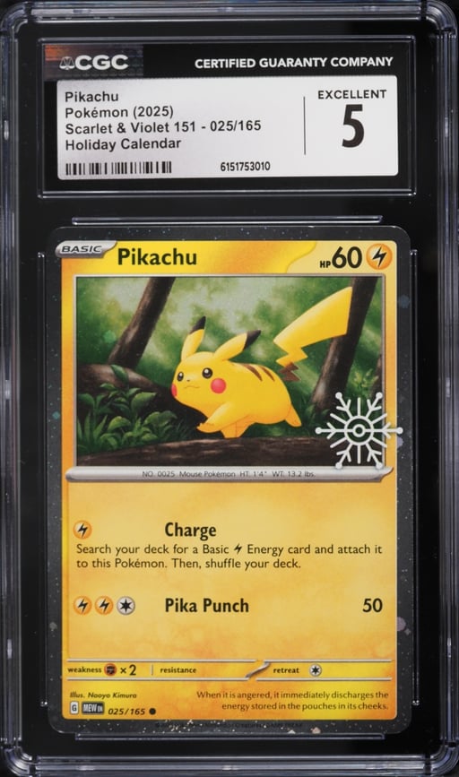 2025 Pokemon Scarlet & Violet 151 Holiday Calendar Pikachu #25 CGC 5 EX