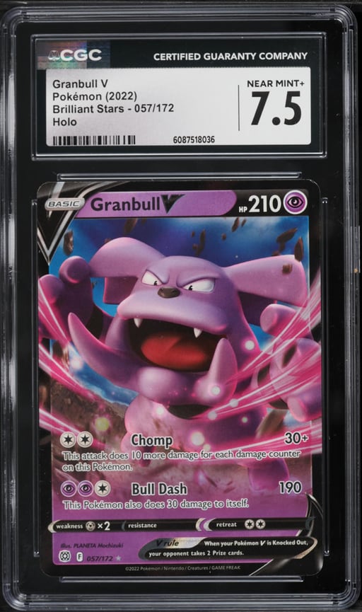 2022 Pokemon Sword & Shield Brilliant Stars Holo Granbull V #57 CGC 7.5 NRMT+