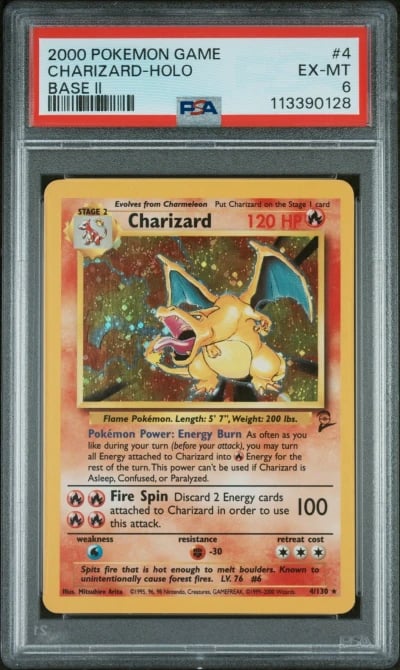 2000 POKEMON BASE SET 2 #4 CHARIZARD-HOLO PSA 6