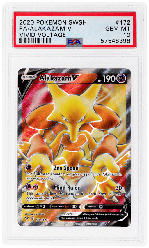 2020 Pokemon Sword and Shield Vivid Voltage Alakazam V #172 PSA 10