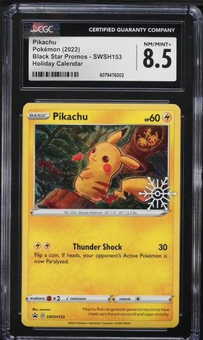 2022 Pokemon SWSH Promo Holiday Calendar Pikachu #SWSH153 CGC 8.5 NM-MT+