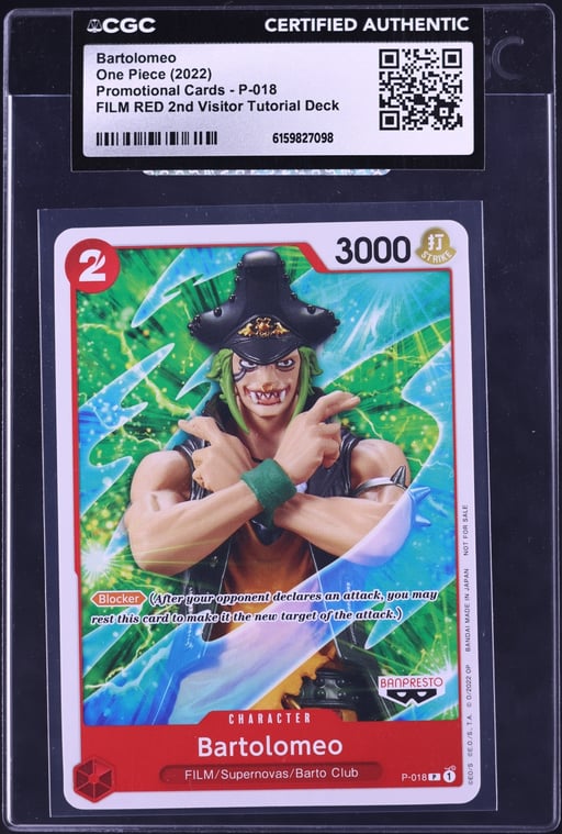 2022 One Piece Promo Cards Film Red 2nd Visitor Tutorial Deck Bartolomeo #P-018 CGC AUTH