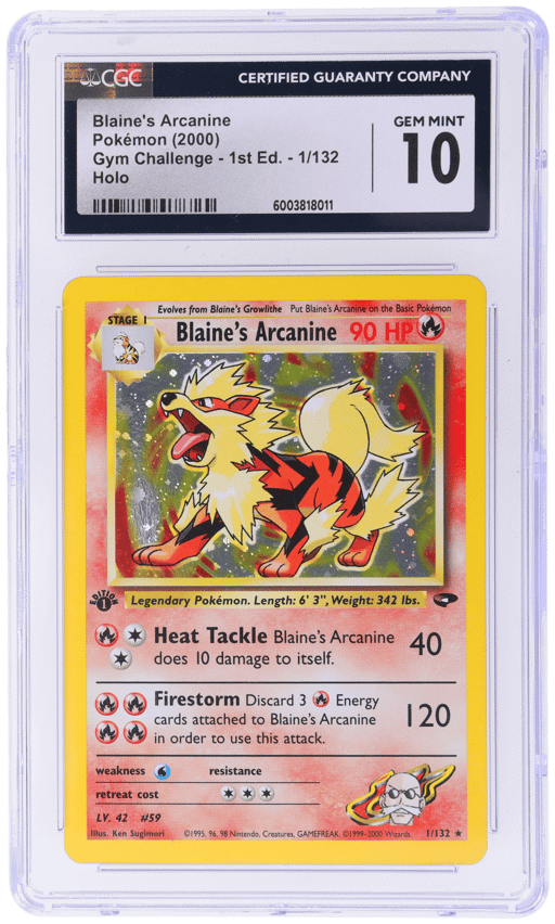 2000 Pokemon Gym Challenge 1st Edition Holo Blaine's Arcanine #1 CGC 10