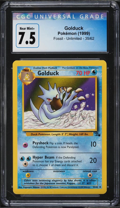 1999 Pokemon Fossil Golduck #35 CGC 7.5 NRMT+