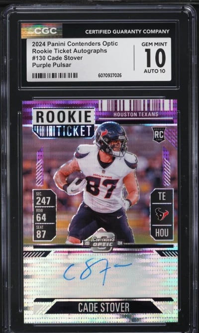 2024 Panini Contenders Optic Ticket Purple Pulsar Cade Stover RC AUTO /27 CGC 10