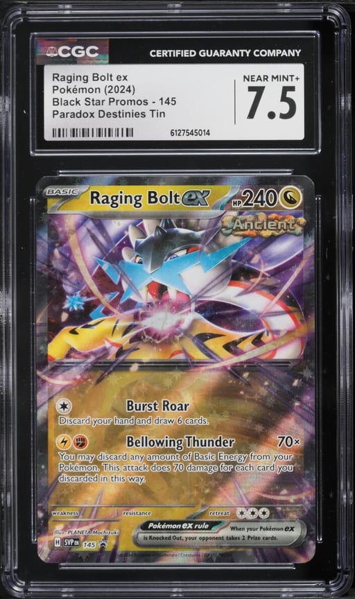 2024 Pokemon SV Black Star Promo Paradox Destinies Tin Raging Bolt ex #145 CGC 7.5 NRMT+
