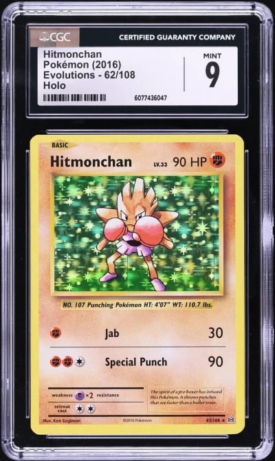 2016 Pokemon XY Evolutions Holo Hitmonchan #62 CGC 9 MINT