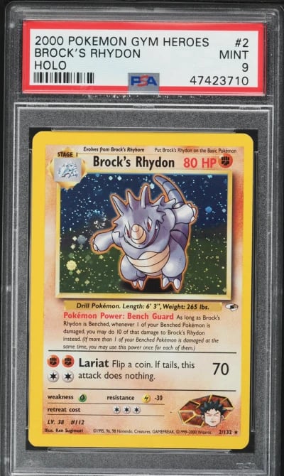 2000 Pokemon Gym Heroes Holo Brock's Rhydon #2 PSA 9 MINT