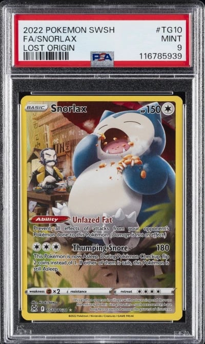 2022 POKEMON SWORD & SHIELD LOST ORIGIN #TG10 FULL ART/SNORLAX PSA 9