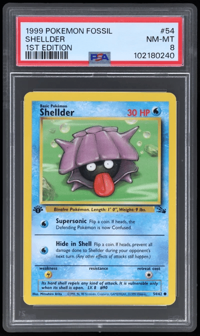 1999 Pokemon Fossil 1st Edition Shellder #54 PSA 8